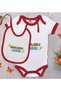 "I'm New Here" Designer Red Baby Bodysuit and Bib Gift Set #1, 12–18 Months