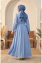 Half-Buttoned Dress with Elastic Waistband 0319-02, Ice Blue. - 5