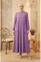 Aerobin Fabric Buttoned Layered Modest Dress 4124-15 Lilac