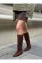Coffee Suede (Annie) Flat Boots with a Rounded Toe, Below-The-Knee Length, and Fur Lining. - 4