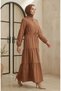 Hakim Collar Buttoned Layered Modest Dress 0336-07 Camel - 2
