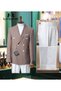 Luxury, Double-Breasted, Striped, Slim Fit, Men's Brown Suit, White Pants