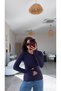 Navy Blue Imported Fabric Fingerless Bodysuit
