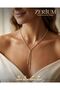 Women's Waterway Necklace, Gold-Colored, with Zircon Stones, Y-Shaped, for Special Occasions. - 8