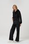 Maternity Hooded Kangaroo Pocket Loose-Fit Velvet Set with Adjustable Waistband, Black. - 3