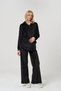 Maternity Hooded Kangaroo Pocket Loose-Fit Velvet Set with Adjustable Waistband, Black. - 5