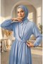 Half-Buttoned Dress with Elastic Waistband 0319-02, Ice Blue. - 3