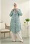 Button-Down Tunic with a Shirt Collar and a Daisy Print, Model 0355-06, in Çağla Green. - 3