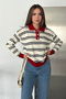 Women's Slim-Fit Striped Polo Neck Button-Down Knit Sweater, Relaxed Fit. - 3