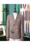 Luxury, Double-Breasted, Striped, Slim Fit, Men's Brown Suit, White Pants - 2