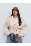 Short Gabardine Trench Coat with Shoulder Pads, E.H Collection. - 2