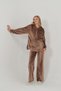 Maternity Hooded Kangaroo Pocket Loose-Fit Velvet Set with Adjustable Waistband, Brown. - 4