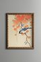 Bird on a Maple Branch - Vintage Patterned Painting - Slim Frame