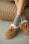 Aisla Genuine Leather Accessory-Detailed Plush-Lined Women's Slippers - Tan Suede - 4