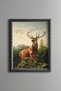 Deer in a Forest Landscape - Vintage Patterned Painting - Fine Art Print