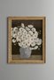 White Flowers in a Blue Vase - Vintage Patterned Painting - Slim Frame