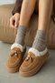 Aisla Genuine Leather Accessory-Detailed Plush-Lined Women's Slippers - Tan Suede