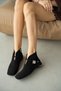 Kessia Genuine Leather Women's Boots with a Pointed Toe and Side Zipper - Black Suede