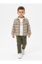 Boys' Plaid Patterned Zippered Shirt Jacket, White Printed T-Shirt, and Khaki Green Pants – 3-Piece Casual Outfit. - 3