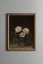 Three Roses in a Vase - Vintage Patterned Painting - Slim Frame