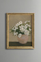 White Daisies in a Pot - Vintage Patterned Painting - Slim Frame