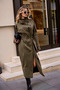 Women's Stand-Up Collar Khaki Long Trench Coat - 9781 - Standard Size - Khaki