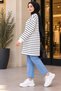Women's Striped Crew Neck Long Sleeve Oversized Modest Tunic, 2-Ply Fabric. - 2