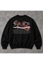 3 Thread Brushed Oversized Sweatshirt, Black, Unisex, with a Carpet Pattern, Printed with the Word "Sabır," Thick Jersey Fabric, Crew Neck, Winter Sweatshirt.