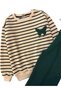 Girl's Cotton Green Striped Butterfly Embroidery Patterned Long Sleeve Wide Leg Tracksuit Set - 3
