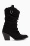Reba Black Suede Ankle Boots with Thick Heels, Women's Long Cowboy Boots.