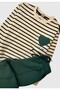 Girl's Cotton Green Striped Embroidery Patterned Long Sleeve Wide Leg Sweatpants Set - 4