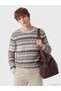 Vision New Season Beige Crew Neck Patterned Men's Sweater