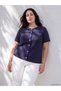 Özmarka New Season Navy Blue Plus Size Embellished Buttoned Women's Knit Cardigan