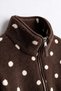 Brown and White Polka Dot Zippered Oversized Plush Sweatshirt. - 3
