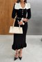 Women's Elegant Long-Sleeved Knit Dress with Black Princess Neckline and Button Details. - 4