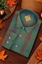 Men's Classic Wide Cut Long Sleeve Plaid Cotton Shirt with Pockets - 2