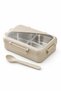 3-Compartment Stainless Steel Lunch Box with Spoon, Clip-On Lid, and Beige Color. - 2