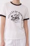 Women's Ecru T-Shirt with Print and Embroidery Details. - 2