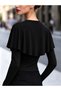 Black Blouse with Cape Detail and Open Collar, Long Sleeves. - 2