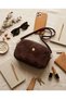 Women's Brown Nubuck Shoulder Bag with 3 Compartments and Gold Details - Everyday Crossbody Bag. - 4