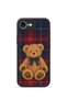 iPhone 16E Vorian Black Hole Case, Navy Blue and Red Plaid Bear Design.