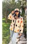 Women's Floral Patterned Soft-Textured Plush Sweatshirt Jacket with Pockets.