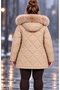 Women's Plus Size Nova Fabric Lightweight, Velvet-Textured, Faux Fur-Trimmed, Detachable Hooded, Quilted-Lined Winter Jacket - 8