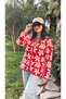 Women's Floral Patterned Soft-Textured Plush Sweatshirt Jacket with Pockets.