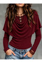 Burgundy Blouse with Cape Detail and Open Collar, Long Sleeves. - 3
