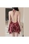 Butterfly Lace Halter Chemise with Velvet Skirt – Red - 4