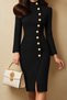 Women's Half Turtleneck Long Sleeve Button Detail Midi Length Crepe Fabric Dress - 4