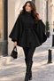 Women's Belted Buttoned Poncho Coat, Stand-Up Collar, Cape Style, Standard Size.