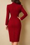 Women's Half Turtleneck Long Sleeve Button Detail Midi Length Crepe Fabric Dress - 6