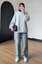 Women's 3-Ply Brushed Inside Crew Neck Basic Modest Sweatshirt 3269 Gray Melange - 5